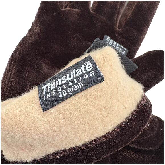 Cejon Velvet Winter Gloves | 40g Thinsulate | Velour Soft Warm | Brown One Size - Picture 3 of 5
